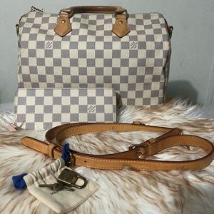 💎✨Louis Vuitton Damier Azur Speedy Bandoulière 30 bag w/Clémence Wallet✨💎